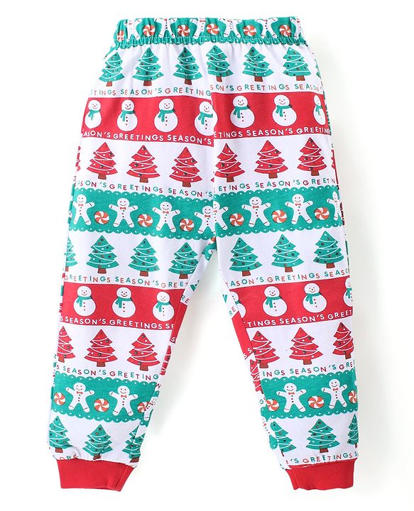 Babyhug Cotton Knit Full Sleeves Night Suit with Christmas Theme Print - White