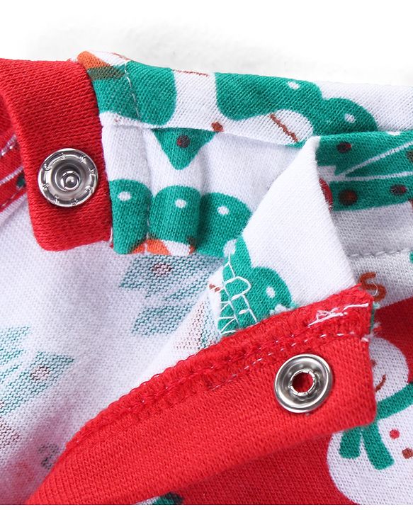 Babyhug Cotton Knit Full Sleeves Night Suit with Christmas Theme Print - White