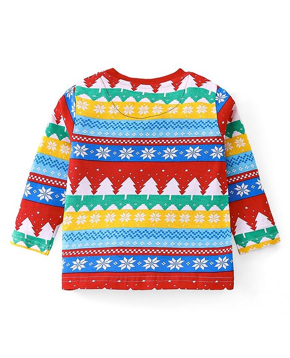 Babyhug Cotton Knit Full Sleeves Night Suit with Christmas Theme Print - White
