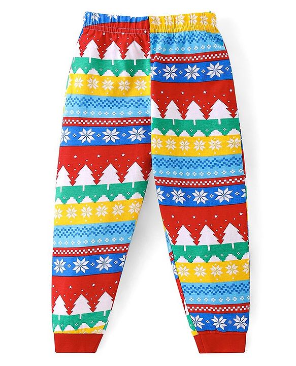 Babyhug Cotton Knit Full Sleeves Night Suit with Christmas Theme Print - White