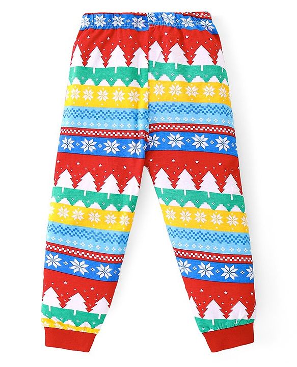 Babyhug Cotton Knit Full Sleeves Night Suit with Christmas Theme Print - White