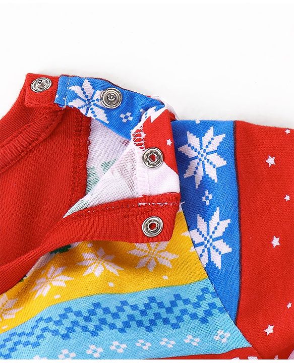 Babyhug Cotton Knit Full Sleeves Night Suit with Christmas Theme Print - White