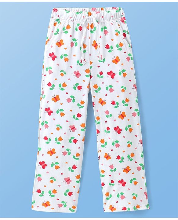 Pine Kids Cotton Knit Half Sleeves Night Suit With Floral Print - Off White