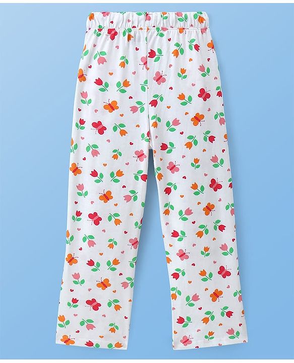 Pine Kids Cotton Knit Half Sleeves Night Suit With Floral Print - Off White