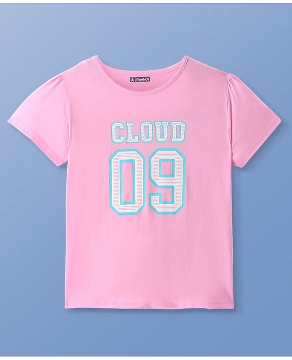Pine Kids Cotton Knit Half Sleeves Night Suit With Text Print - Light Pink & Blue