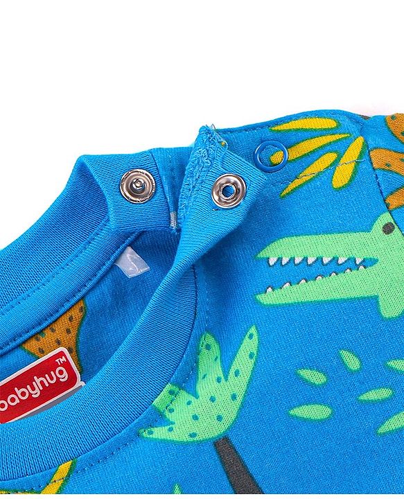 Babyhug Cotton Knit Full Sleeves Night Suit with Animal Print - Blue