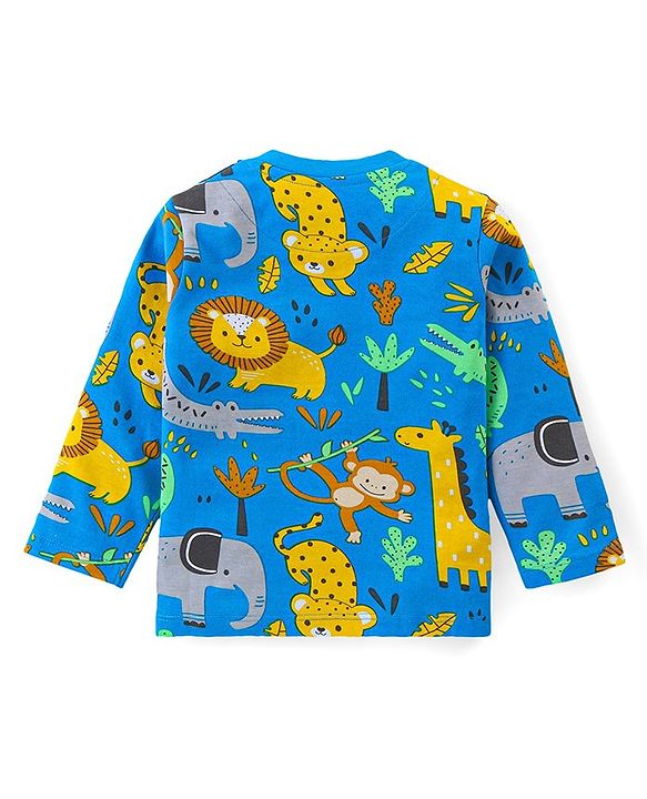Babyhug Cotton Knit Full Sleeves Night Suit with Animal Print - Blue