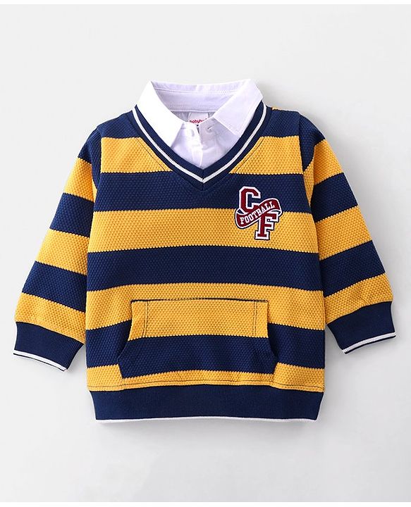Babyhug Cotton Knit Half Sleeves Striped T-Shirt & Shorts Set With Text Print & Lion Patch - Multicolor main image 1