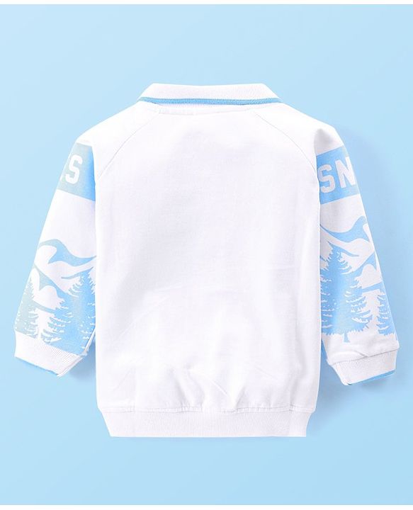 Babyhug Cotton Knit Full Sleeves Collar Neck Sweatshirt with Penguin Print - White