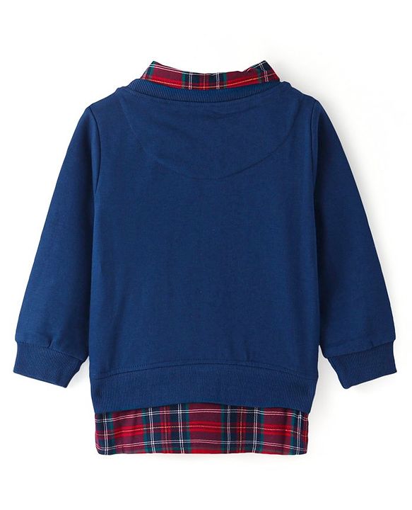 Babyhug Cotton Knit Full Sleeves Overlapped T-Shirt With Santa Applique Detailing - Navy Blue