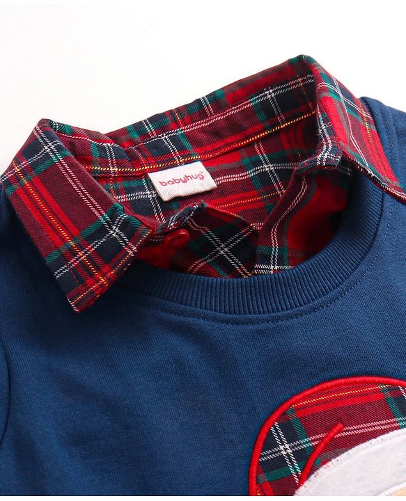Babyhug Cotton Knit Full Sleeves Overlapped T-Shirt With Santa Applique Detailing - Navy Blue