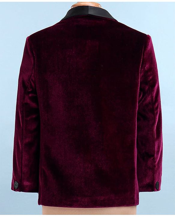 Babyhug Velvet Woven Full Sleeves 4 Piece Solid Colour Party Suit - Wine