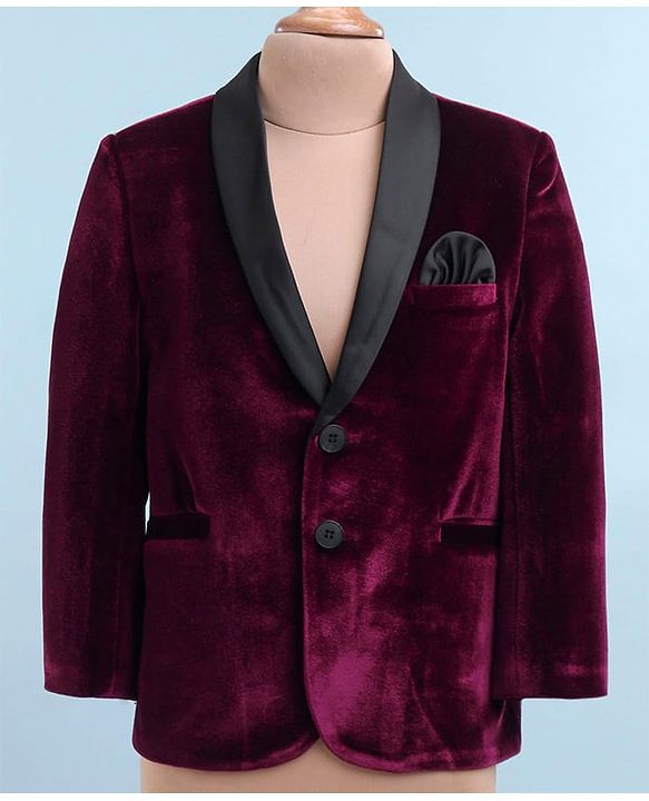 Babyhug Velvet Woven Full Sleeves 4 Piece Solid Colour Party Suit - Wine