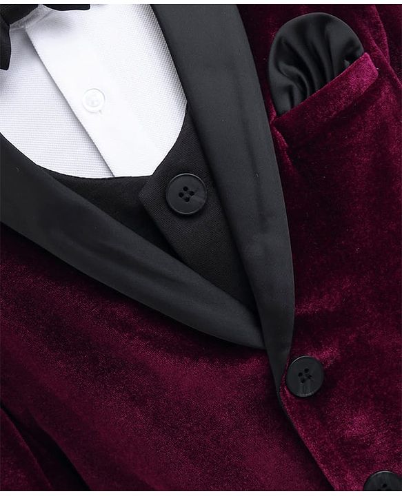 Babyhug Velvet Woven Full Sleeves 4 Piece Solid Colour Party Suit - Wine