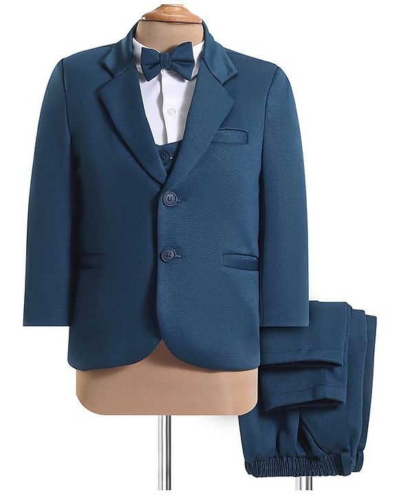 Babyhug Woven Full Sleeves Solid Colour 4 Piece Party Suit - Navy Blue