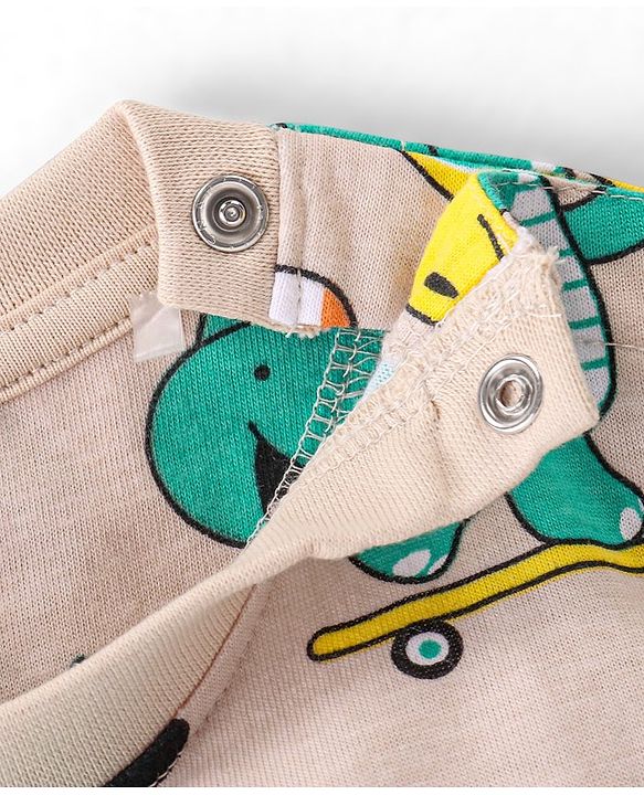 Babyhug Cotton Knit Full Sleeves Night Suit With Dino Print - Peach