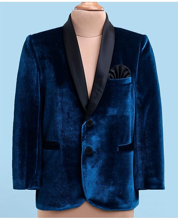 Babyhug Velvet Woven Full Sleeves 4 Piece Solid Colour Party Suit - Navy Blue