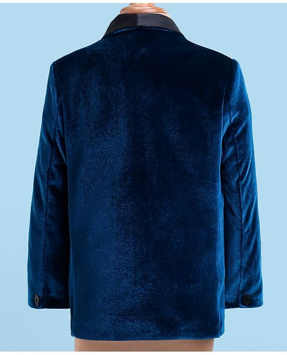 Babyhug Velvet Woven Full Sleeves 4 Piece Solid Colour Party Suit - Navy Blue