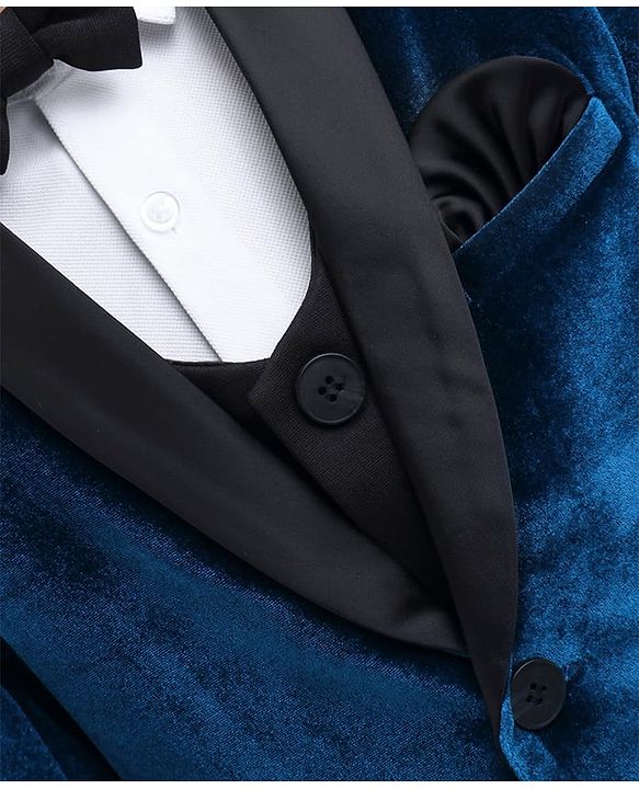 Babyhug Velvet Woven Full Sleeves 4 Piece Solid Colour Party Suit - Navy Blue