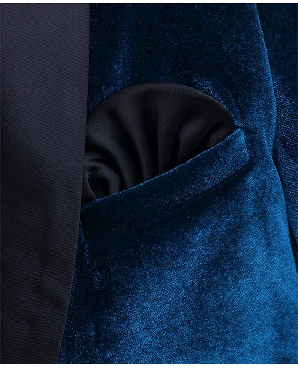 Babyhug Velvet Woven Full Sleeves 4 Piece Solid Colour Party Suit - Navy Blue