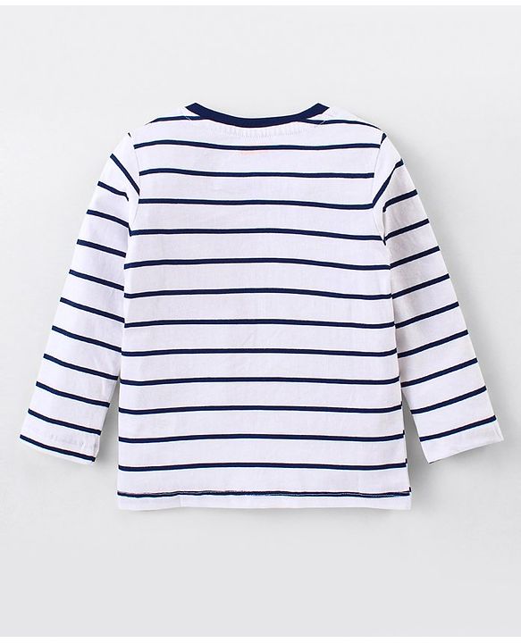 Babyhug Cotton Knit Full Sleeves T-Shirt with Stripes &  Lion Print - White