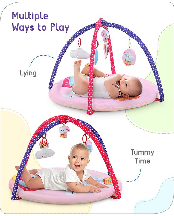 Babyhug Play Gym with Hanging Toys|Elephant on Air Balloon Theme Soft Activity Play Mat|Portable & Easy to Carry with Detachable Toys|2+ Months|Motor Skill Development |Ideal for gifting|BIS