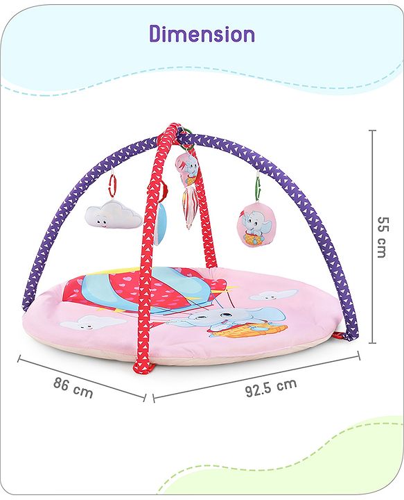 Babyhug Play Gym with Hanging Toys|Elephant on Air Balloon Theme Soft Activity Play Mat|Portable & Easy to Carry with Detachable Toys|2+ Months|Motor Skill Development |Ideal for gifting|BIS