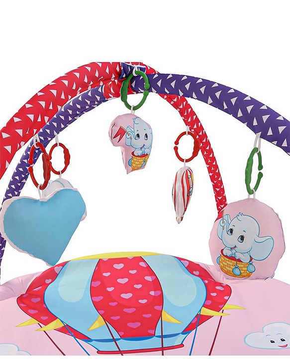 Babyhug Play Gym with Hanging Toys|Elephant on Air Balloon Theme Soft Activity Play Mat|Portable & Easy to Carry with Detachable Toys|2+ Months|Motor Skill Development |Ideal for gifting|BIS
