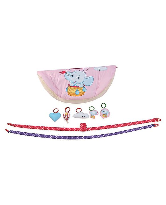 Babyhug Play Gym with Hanging Toys|Elephant on Air Balloon Theme Soft Activity Play Mat|Portable & Easy to Carry with Detachable Toys|2+ Months|Motor Skill Development |Ideal for gifting|BIS
