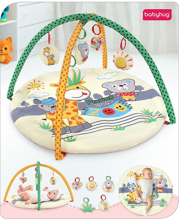 Babyhug Play Gym with Hanging Toys|Elephant on Air Balloon Theme Soft Activity Play Mat|Portable & Easy to Carry with Detachable Toys|2+ Months|Motor Skill Development |Ideal for gifting|BIS
