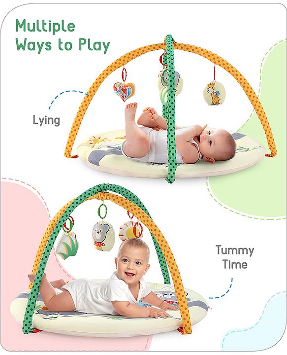 Babyhug Play Gym with Hanging Toys|Elephant on Air Balloon Theme Soft Activity Play Mat|Portable & Easy to Carry with Detachable Toys|2+ Months|Motor Skill Development |Ideal for gifting|BIS