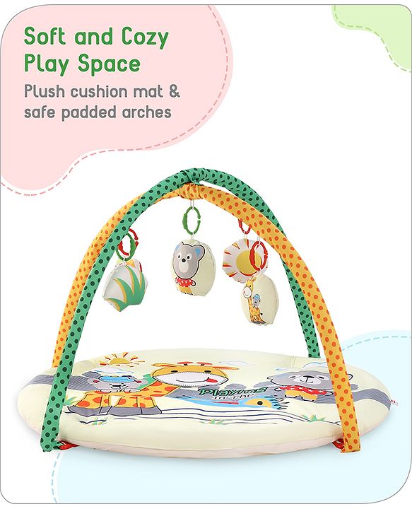 Babyhug Play Gym with Hanging Toys|Elephant on Air Balloon Theme Soft Activity Play Mat|Portable & Easy to Carry with Detachable Toys|2+ Months|Motor Skill Development |Ideal for gifting|BIS