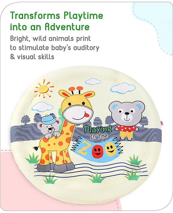 Babyhug Play Gym with Hanging Toys|Elephant on Air Balloon Theme Soft Activity Play Mat|Portable & Easy to Carry with Detachable Toys|2+ Months|Motor Skill Development |Ideal for gifting|BIS