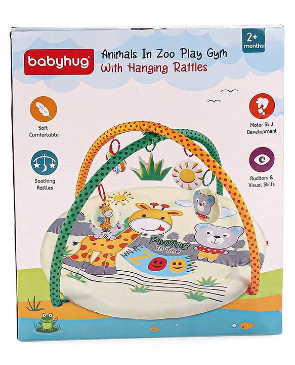 Babyhug Play Gym with Hanging Toys|Elephant on Air Balloon Theme Soft Activity Play Mat|Portable & Easy to Carry with Detachable Toys|2+ Months|Motor Skill Development |Ideal for gifting|BIS