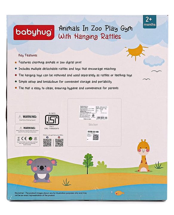 Babyhug Play Gym with Hanging Toys|Elephant on Air Balloon Theme Soft Activity Play Mat|Portable & Easy to Carry with Detachable Toys|2+ Months|Motor Skill Development |Ideal for gifting|BIS