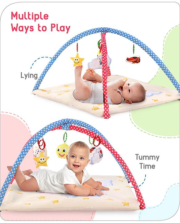 Babyhug Play Gym with Hanging Toys|Elephant on Air Balloon Theme Soft Activity Play Mat|Portable & Easy to Carry with Detachable Toys|2+ Months|Motor Skill Development |Ideal for gifting|BIS