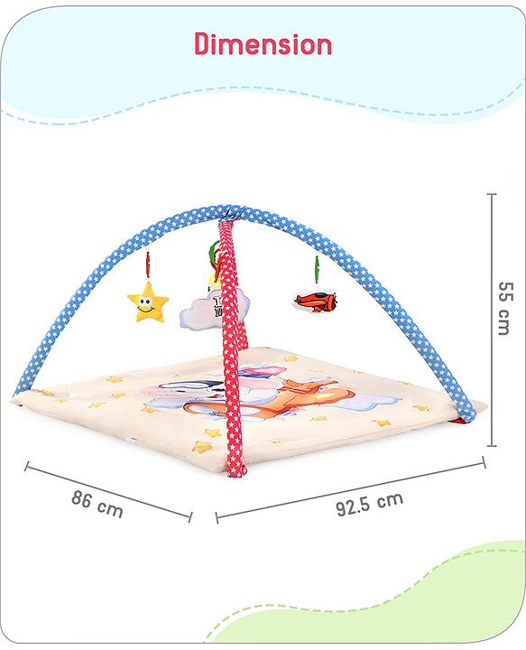 Babyhug Play Gym with Hanging Toys|Elephant on Air Balloon Theme Soft Activity Play Mat|Portable & Easy to Carry with Detachable Toys|2+ Months|Motor Skill Development |Ideal for gifting|BIS