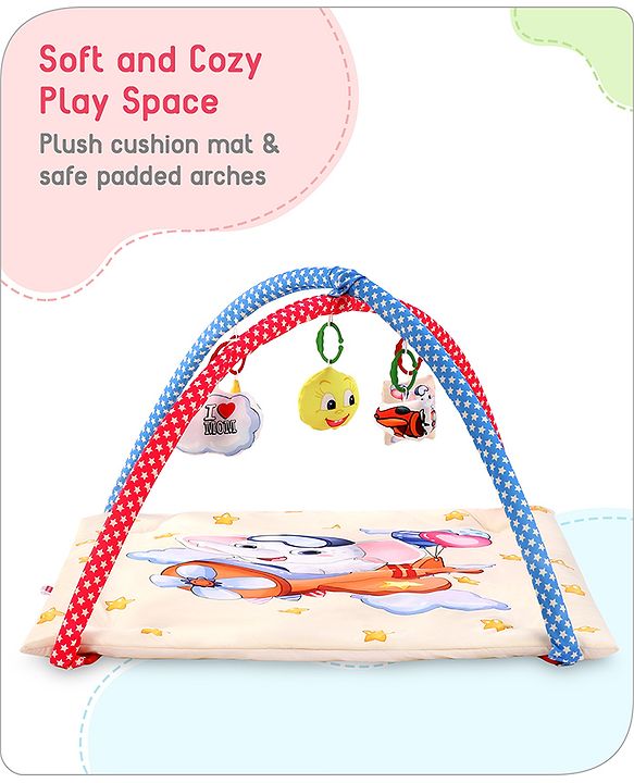 Babyhug Play Gym with Hanging Toys|Elephant on Air Balloon Theme Soft Activity Play Mat|Portable & Easy to Carry with Detachable Toys|2+ Months|Motor Skill Development |Ideal for gifting|BIS