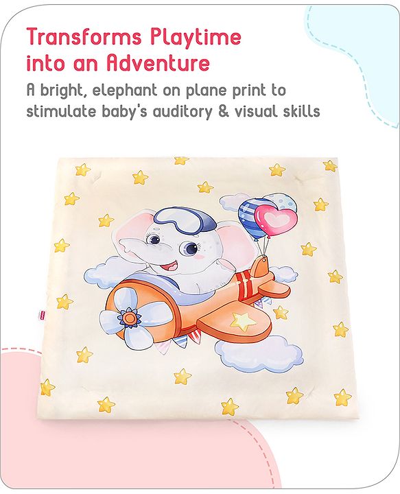 Babyhug Play Gym with Hanging Toys|Elephant on Air Balloon Theme Soft Activity Play Mat|Portable & Easy to Carry with Detachable Toys|2+ Months|Motor Skill Development |Ideal for gifting|BIS
