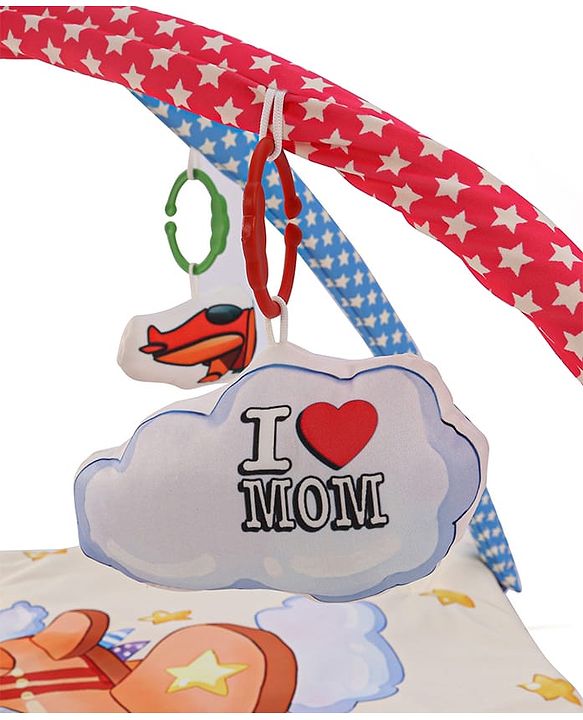 Babyhug Play Gym with Hanging Toys|Elephant on Air Balloon Theme Soft Activity Play Mat|Portable & Easy to Carry with Detachable Toys|2+ Months|Motor Skill Development |Ideal for gifting|BIS