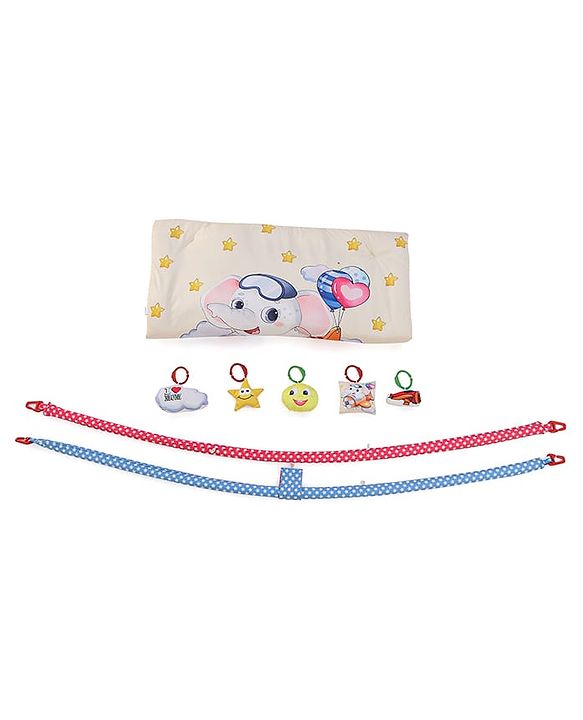 Babyhug Play Gym with Hanging Toys|Elephant on Air Balloon Theme Soft Activity Play Mat|Portable & Easy to Carry with Detachable Toys|2+ Months|Motor Skill Development |Ideal for gifting|BIS