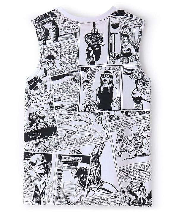 Pine Kids Marvel Terry Twofer Full Sleeve Shirt and Sleeveless T-Shirt Set With Spiderman Graphics and Pocket Detailing - Navy Red & White