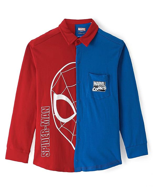 Pine Kids Marvel Terry Twofer Full Sleeve Shirt and Sleeveless T-Shirt Set With Spiderman Graphics and Pocket Detailing - Navy Red & White