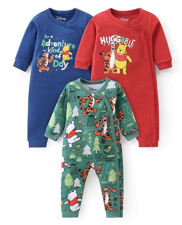 Babyhug Disney Single Jersey Knit Dungaree & Full Sleeves T-Shirt With Winnie The Pooh Graphics & Pocket Detailing - Blue & Red main image 1