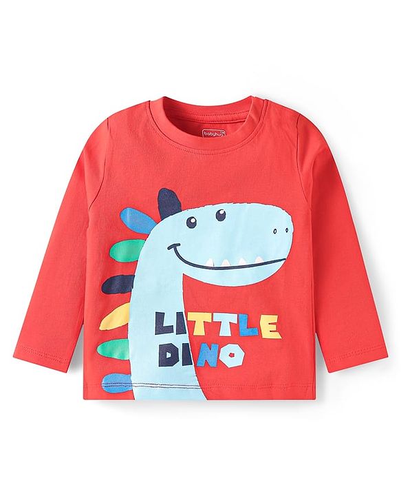 Babyhug Cotton Knit Full Sleeves Night Suit with Dino Print - Red & Blue