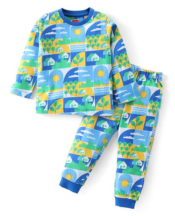 Babyhug Cotton Knit Full Sleeves Christmas Theme Printed Night Suit - Navy & Red main image 0