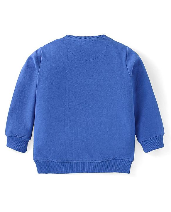 Babyhug Terry Knit Full Sleeves T-Shirt & Lounge Pant Set with Text & Bear Print - Royal Blue & Grey