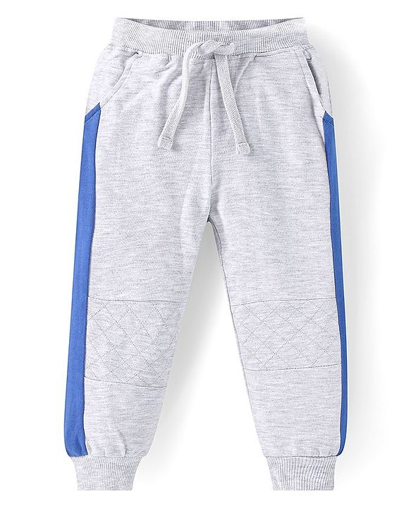 Babyhug Terry Knit Full Sleeves T-Shirt & Lounge Pant Set with Text & Bear Print - Royal Blue & Grey