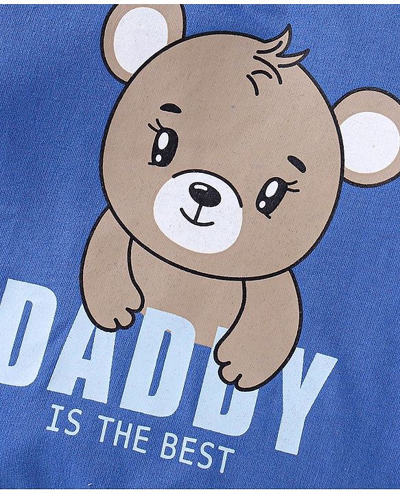 Babyhug Terry Knit Full Sleeves T-Shirt & Lounge Pant Set with Text & Bear Print - Royal Blue & Grey