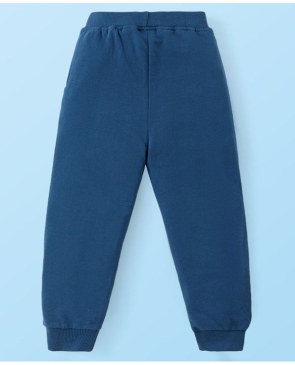 Babyhug Cotton Knit Full Sleeves Striped Overlapped T-Shirt & Lounge Pants Set With Appliques - Red & Blue